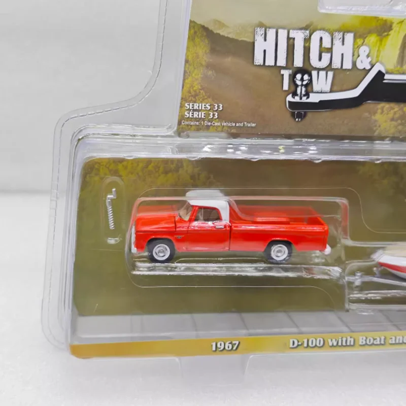 GreenLight 1:64 Scale 1967 D-100 with Boat and Traile Alloy Car Model Static Decoration Collectibles Gift Toys