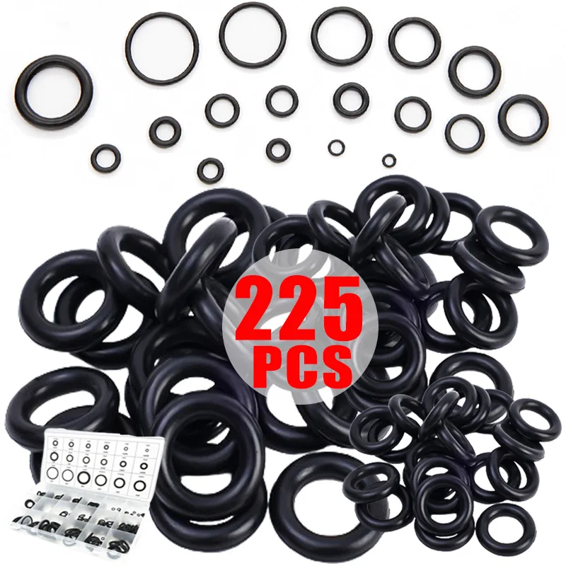 225Pcs Rubber O Ring Oil Resistance O-Ring Washer Seals Watertightness Assortment Different Size With Plactic Box Kit Set