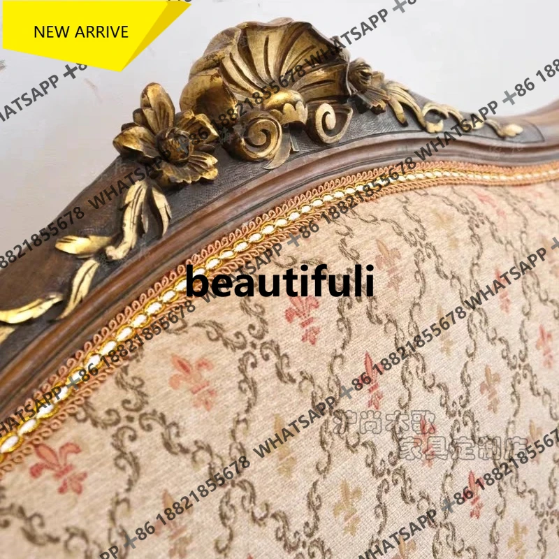 

D178 American retro solid wood carving flower French backrest sofa chair single double three leisure chair studio photography