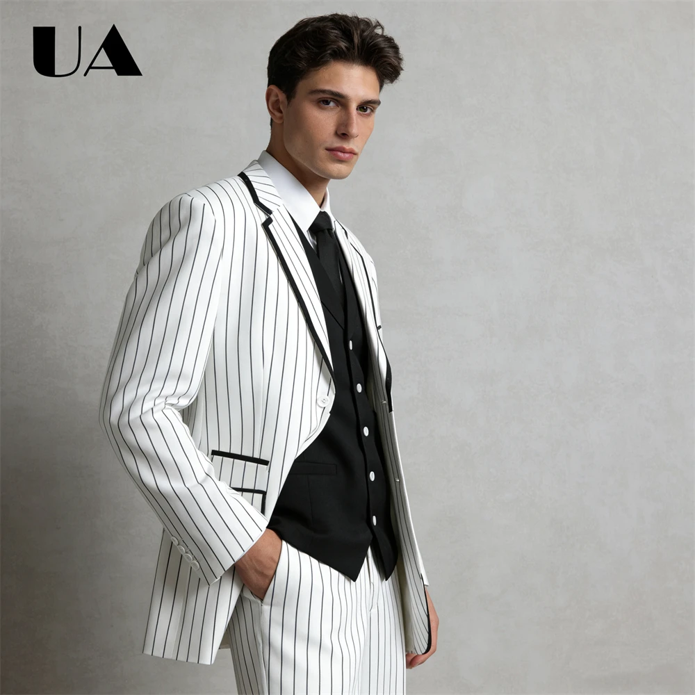 

Trendy Stripe 2 Pieces Suit Set for Men, Formal Business Suit Jacket Pants XXS-7XL Men's Tuxedo Prom Suit Attire High Quality