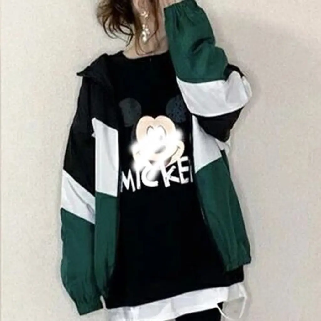 

Women's Early Autumn Long Sleeve Hooded Jacket Casual Loose Fit Color-Matched Thin European And American Style Street Coat