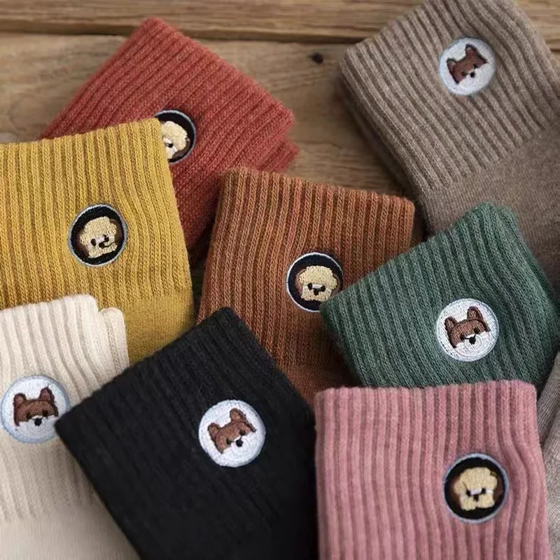 1 Pair Winter Warm Women Socks Animal Print Cartoon Bear Cotton Socks Men Breathable Keep Warm Against Cold Snow Terry Sock