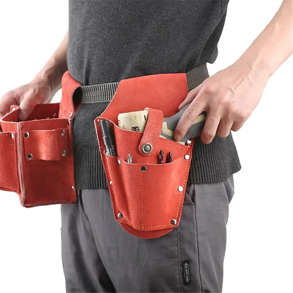 Leather Electric Drill Storage Bag Multi-pocket Tool Waist Bag for Belt Vintage Makita Electric Wrench Electric Screwdriver