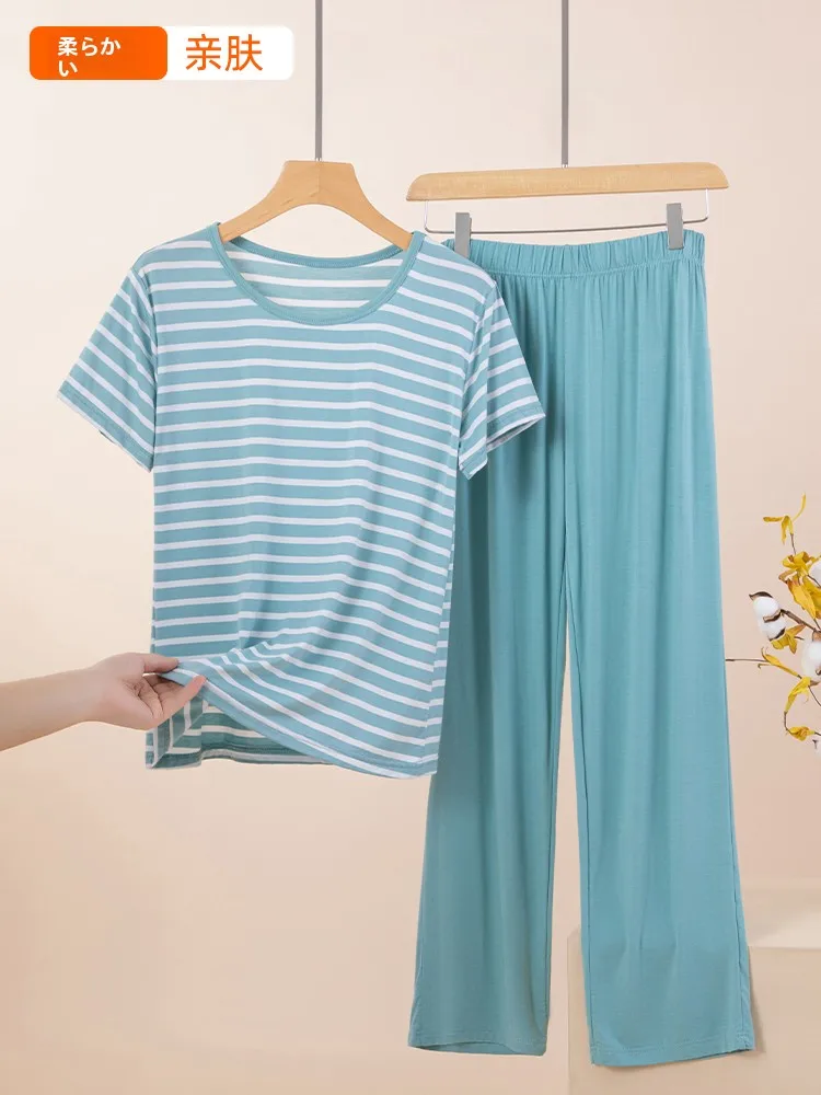 مشروط مخطط ort Sve السراويل الطويلة مجموعة النساء الصيف Spwear عارضة زائد حجم ملابس المنزل رقيقة يمكن ارتداؤها في الخارج