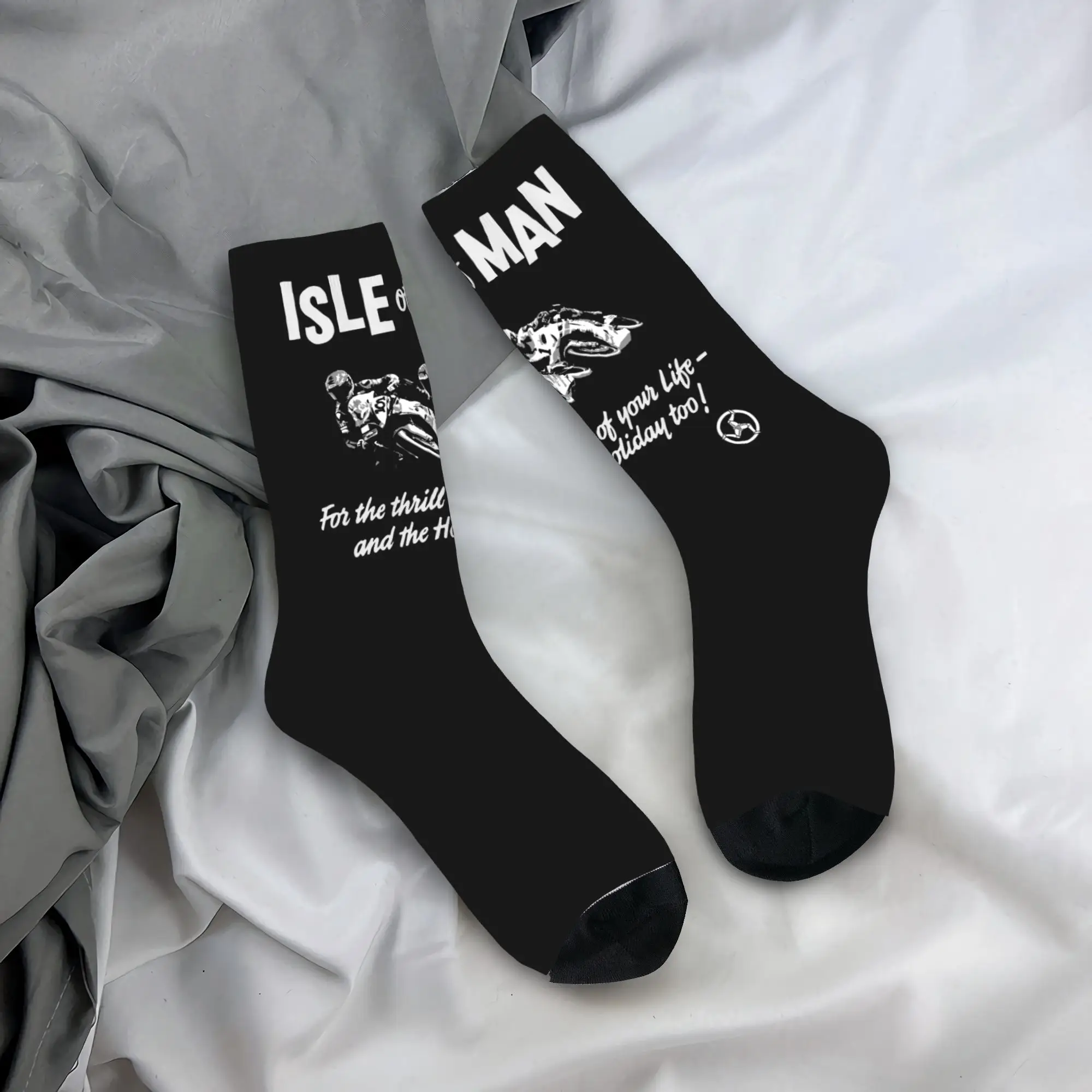 

Custom Isle of Man Men Women Crew Socks Unisex Kawaii Motorcycle Tt Races Spring Summer Autumn Winter Dress Socks