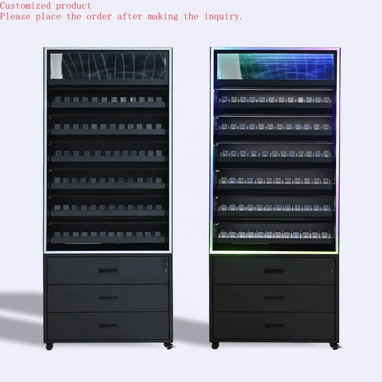 Customization.APEX Modern Smoke Shop Furniture Design Led Lighting Smoke Display Cabinet Storage Metal Rack Display Stand With N