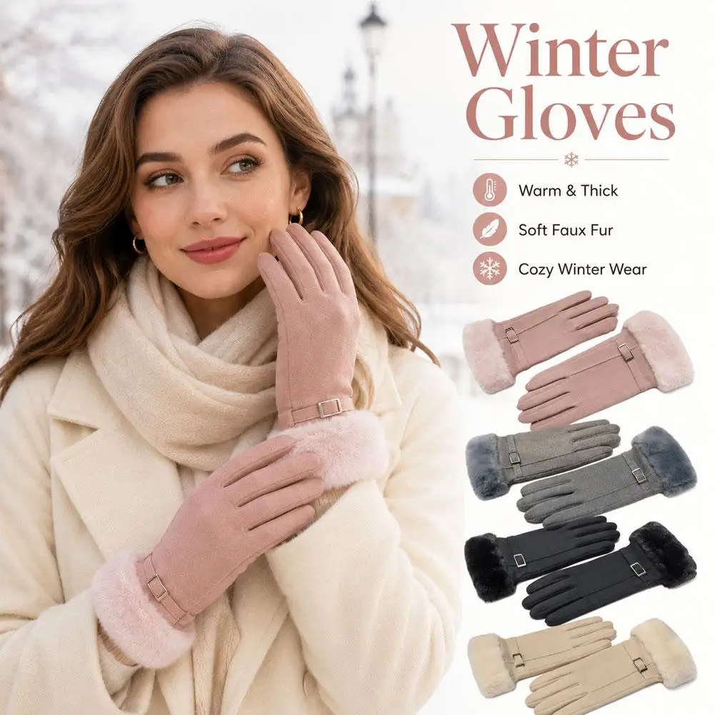 Women Winter Gloves Warm Touch Screen Gloves Women Cold Protection Full Finger Mittens Outdoor Cycling Thick Woolen Gloves