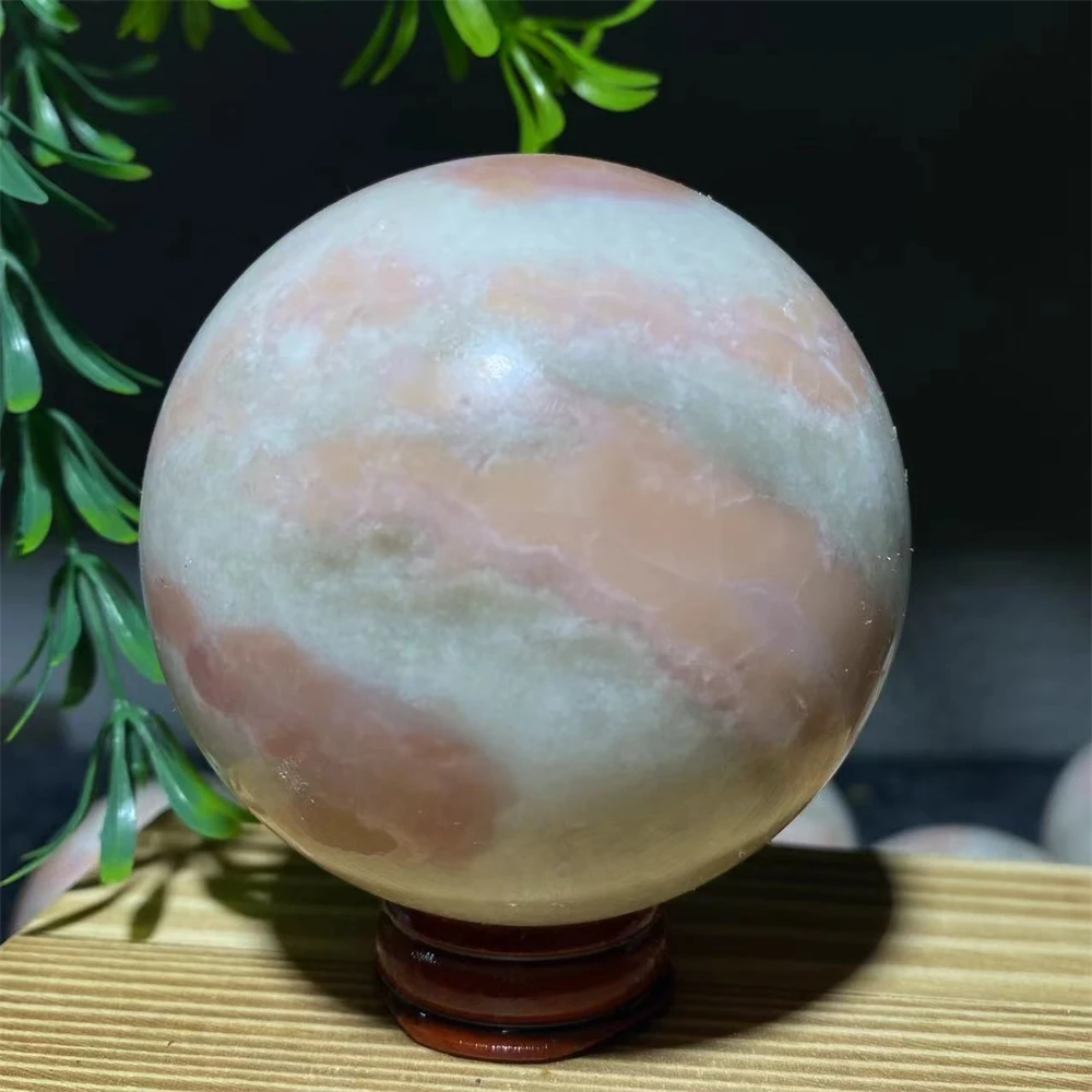 Pink Opal Ball Natural Stone Sphere Crystal Healing Room Decoration  Meditation Reiki Witchcraft Gemstone+Stand