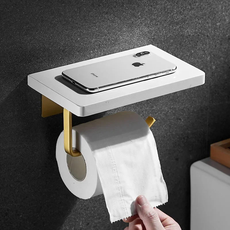 Bathroom marble tissue holder, toilet paper holder, mobile phone storage rack, non perforated toilet, gold roll paper holder