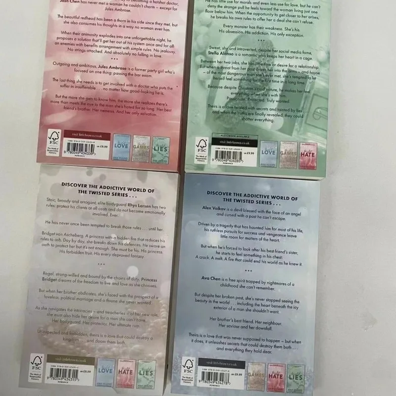 4 كتب/مجموعة من السلسلة الملتوية بقلم آنا هوانغ كتب الحب/الألعاب/الكراهية/الخطوط غلاف ورقي كتاب الرواية الإنجليزية