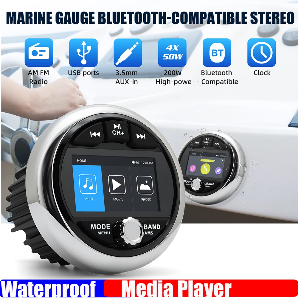 Marine Stereo Waterproof IPX5 Boat MP5 Radio Player Bluetooth-compatible FM AM RDS Audio For Yacht Gauge ATV UTV Cart Motorcycle