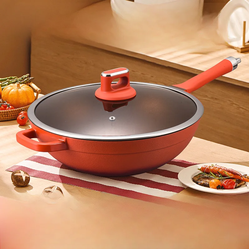 

GIYOCA Titanium Non-Stick Wok Pan with Glass Physical Anti-Stick Wear-Resistant, All Stoves Compatible Lid Heat-Resistant Handle