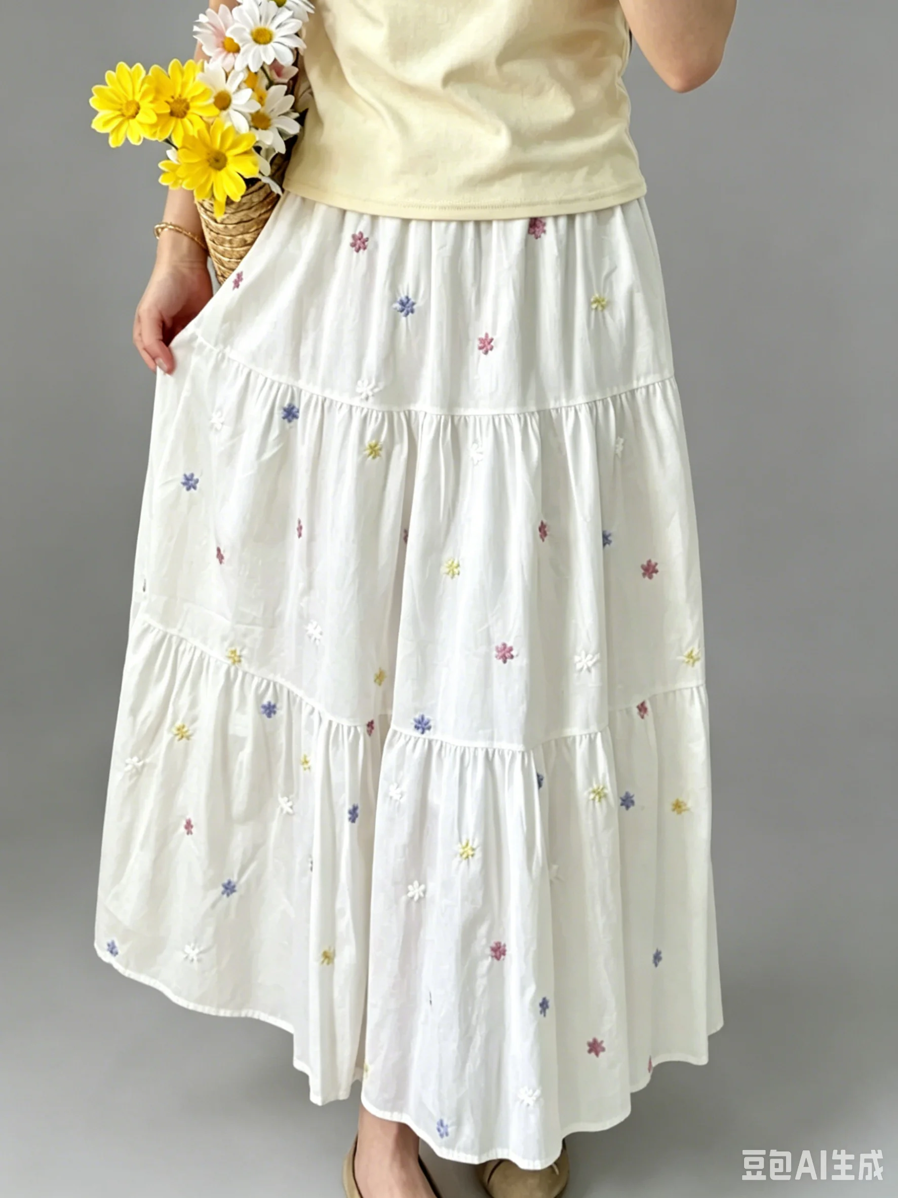 Sweet Chic Cute Embroidery Flower White Skirts for Women A-line Loose Jupe 2026 Faldas Mujer De Moda Fashion Korean Skirt Summer