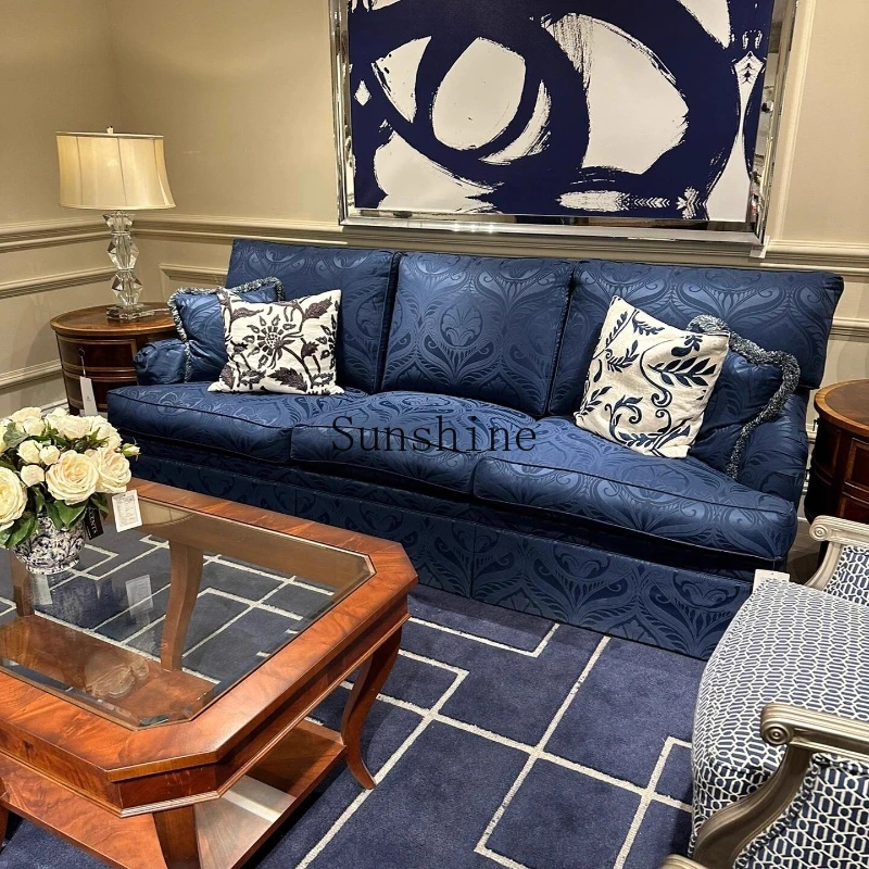 

American Chad Fabric Retro Solid Wood Frame Jacquard Fabric Sofa