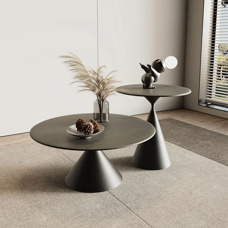 Italian minimalist cream style living room creativity, pure black and pure white small apartment round coffee table