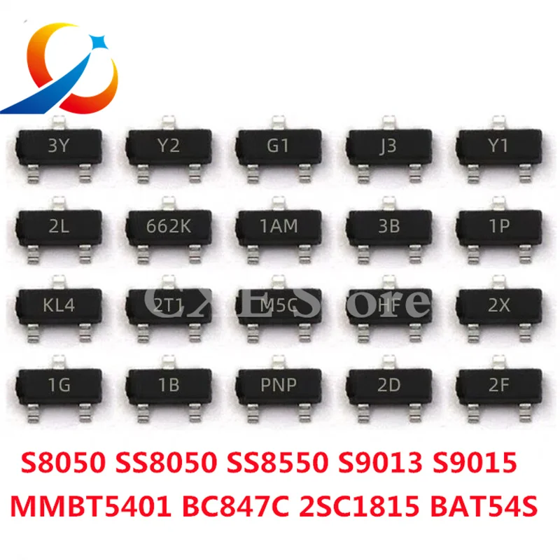 100PCS Tranzystor SMD S8050 S8550 SS8050 SS8550 S9012 S9013 S9014 S9015 S9018 MMBT5401 MMBT5551 BC846B 2N3904 2SC1015 SOT-23