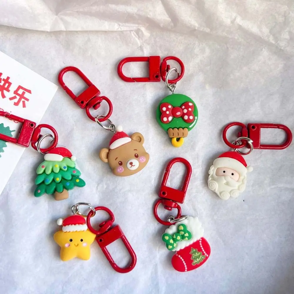 Christmas Tree Xmas Santa Claus Pendant Socks Snowman Christmas Resin Key Chain Elk Unique Creative Key Ring Ornaments