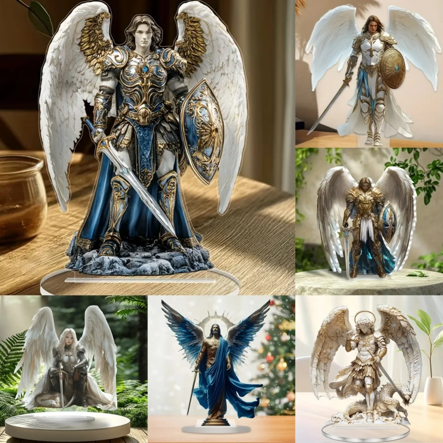 Archangel Michael Figurine,fighting Angel Sculpture,2D Flat Acrylic Statue,Home,Office,Cafe,room,Studio,Table Ornament Decor