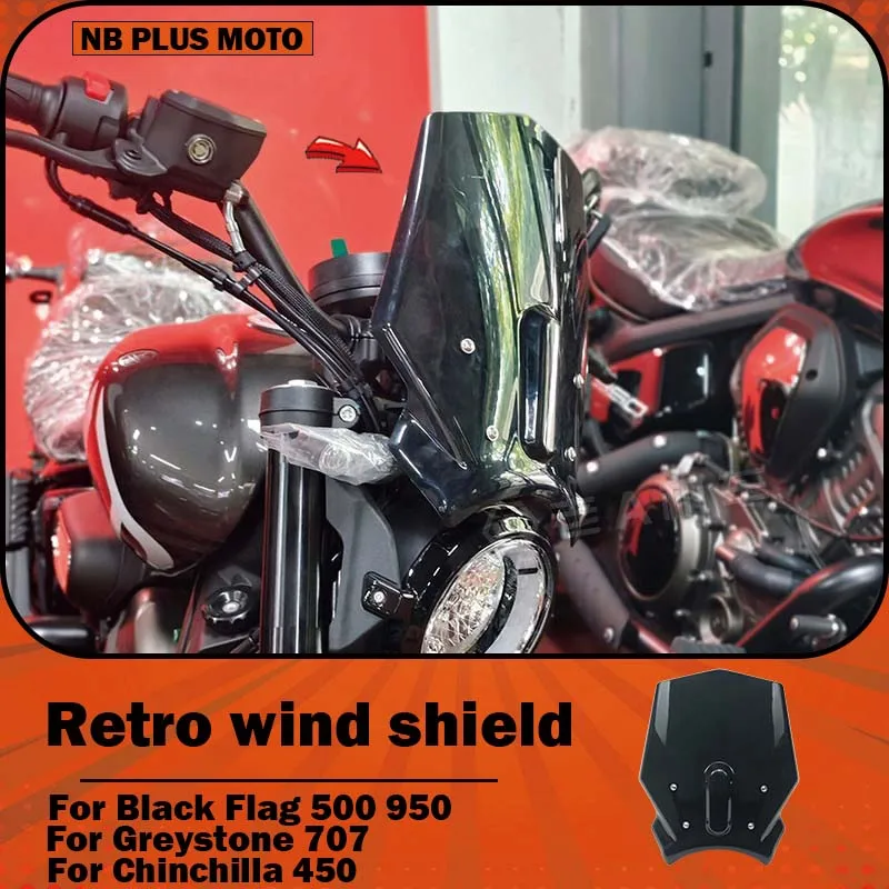 【Premium】Für Benda Black Flag 500/950, Greystone 707, Chinchilla 450 modifizierte Retro-Windschutzscheibe, Frontscheibe, Windschutzscheibe