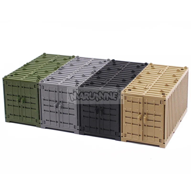 Marumine MOC Military Container Weapon Boxes Bricks Accessories Army Scene WW2 Build Block Parts Shipping Transport Case SWAT