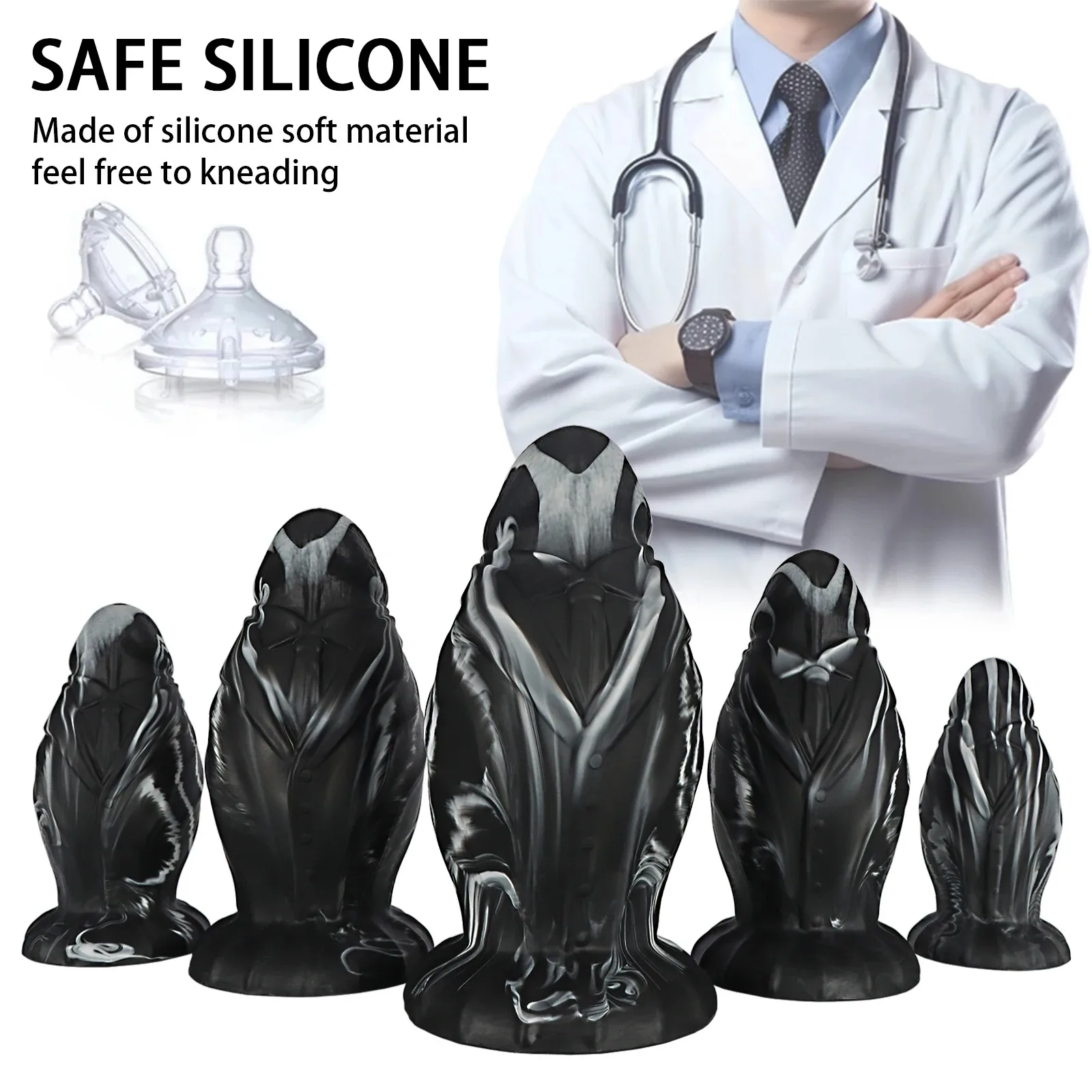 السادة تصميم فريد من نوعه الشرج بعقب المكونات مختلط أسود أبيض كبير سيليكون الشرج موسع الذكور الاستمناء الشرج الجنس لعب للنساء الرجال