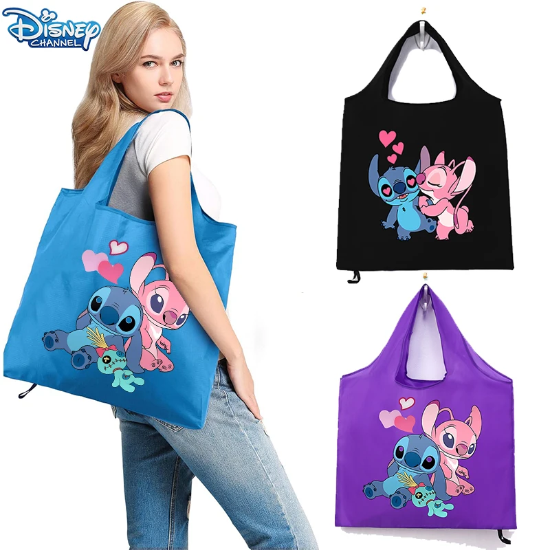 Disney Lilo&stitch Large Folding Shopping Bag Easy To Carry Reusable Large Capacity Eco-Friendly Storage Tote Handbag Bags