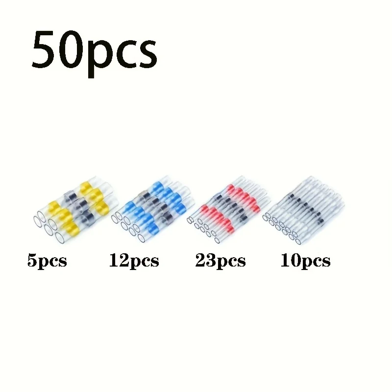 50Pcs Heat Shrink Solder Sleeves Thick Solder Ring Wire Connectors Heat Shrink Butt Connectors for Cable Management