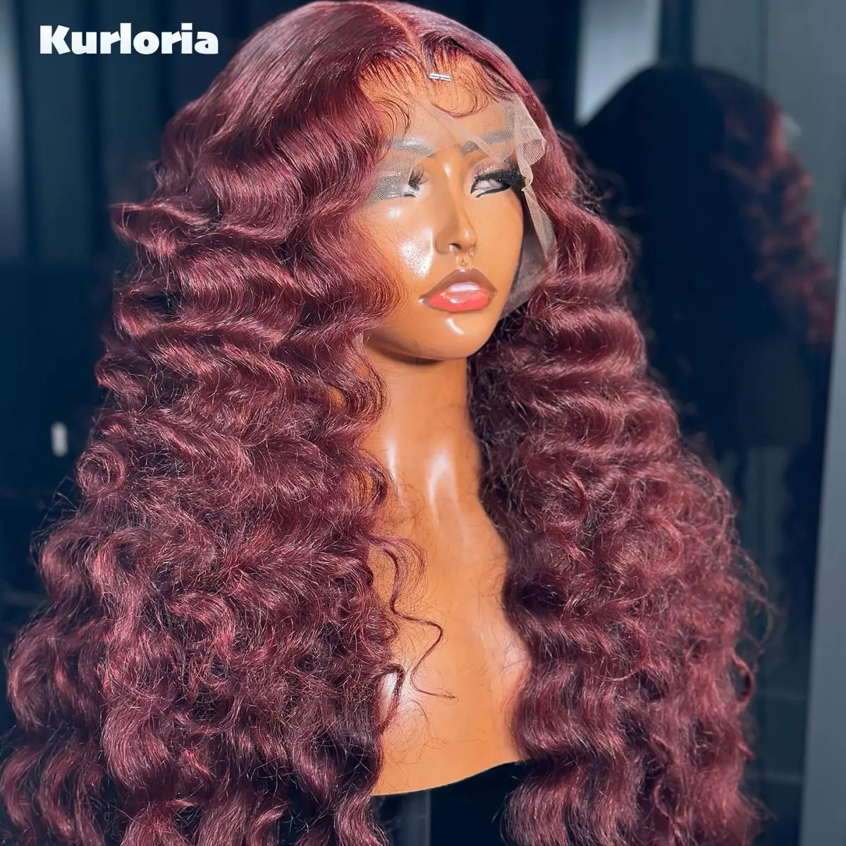 Burgundy Red Loose deep 100% Human Hair 13x4 13x6 HD Transparent Lace Frontal Drawstring Glue-Free Wig Ready to Wear Wigs