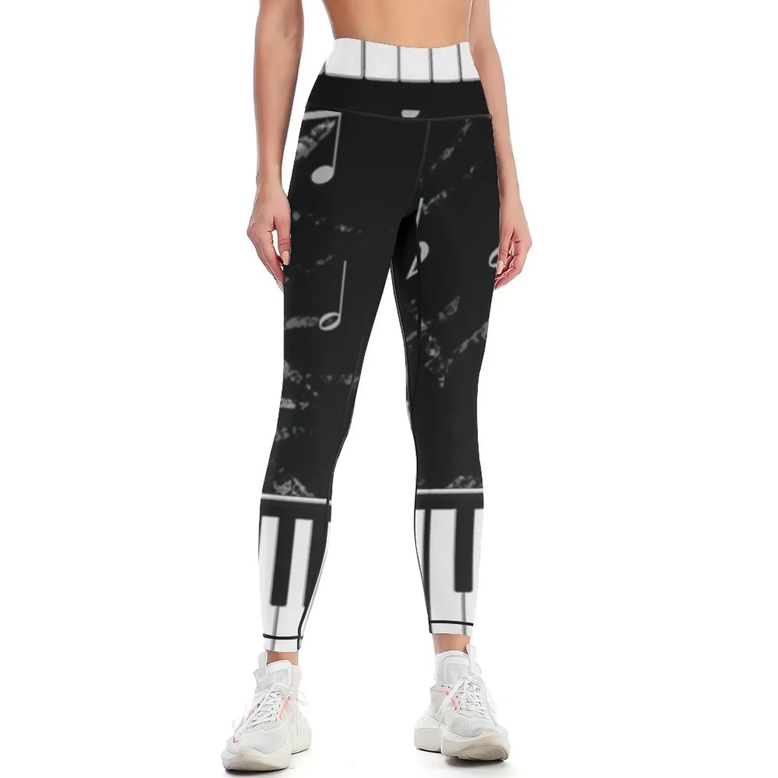 

Black and White Piano Music Pattern Leggings Sports female Women sports Leginsy push up fitness set gym Womens Leggings