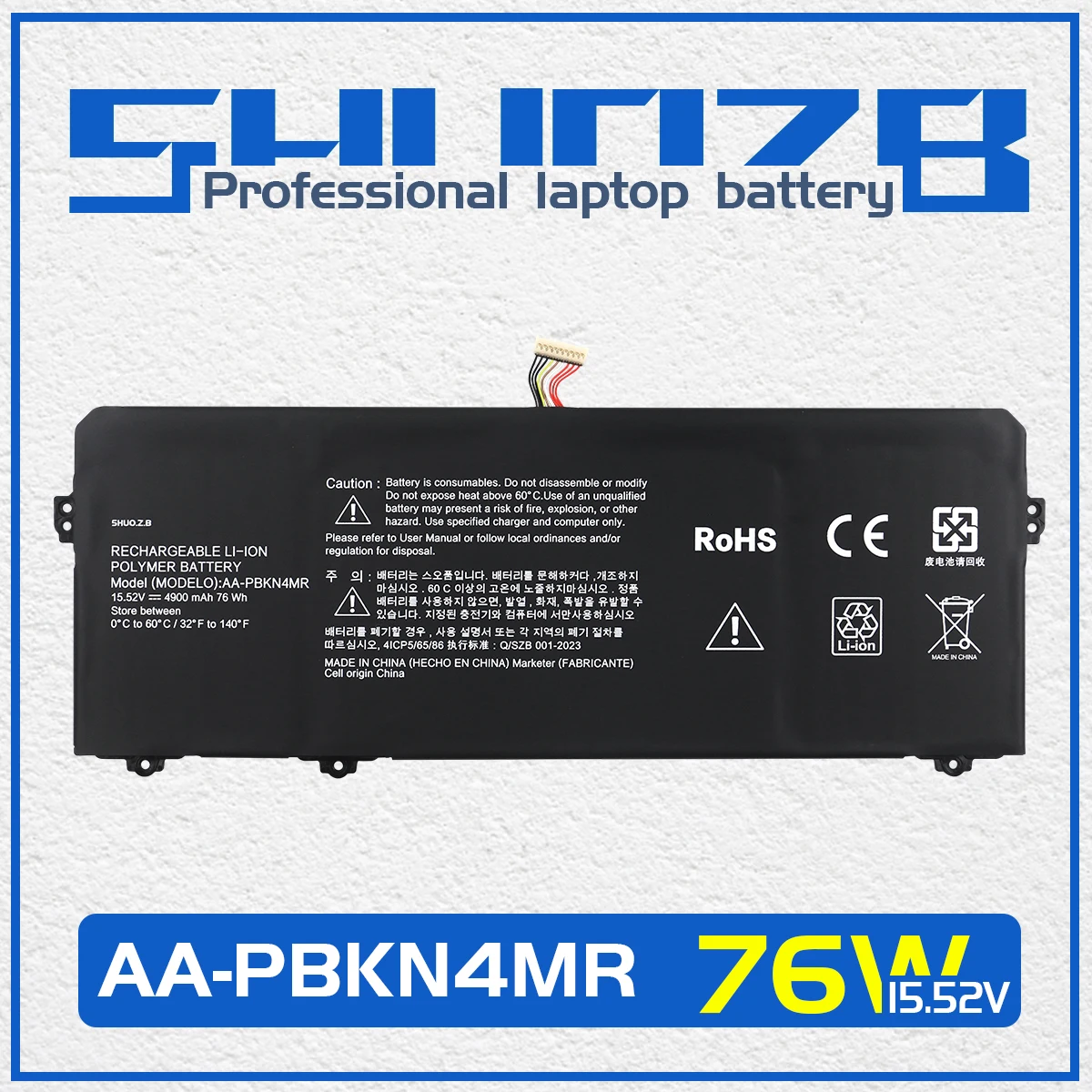 

SHUOZB AA-PBKN4MR Laptop Battery For SAMSUNG Galaxy Book 3 Pro 360 NP960XFG NP734QFG NP960XFG-KC1IN KC6SE 15.52V 73.9Wh 4762mAh