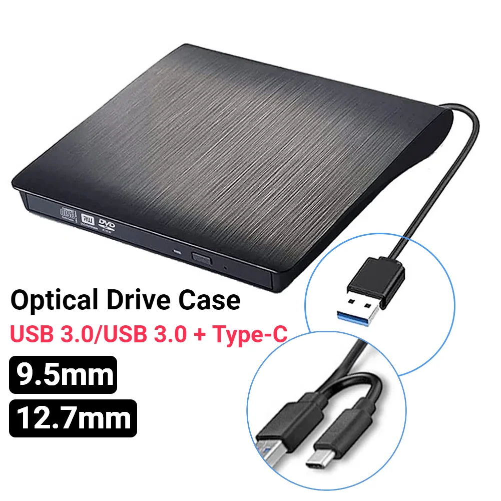 

Оптический привод USB 3,0/USB 3,0 + Type-C, тонкий внешний корпус для DVD, SATA на USB, CD, ROM, коробка с отверстиями USB на SSD, 9,5 мм/12,7 мм