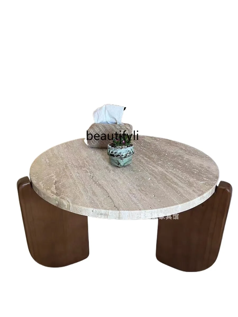 

Solid Wood Bedroom Bedside Small Table Living Room Creative Small Coffee Table Middle Ancient Cave Stone Creative Corner Table