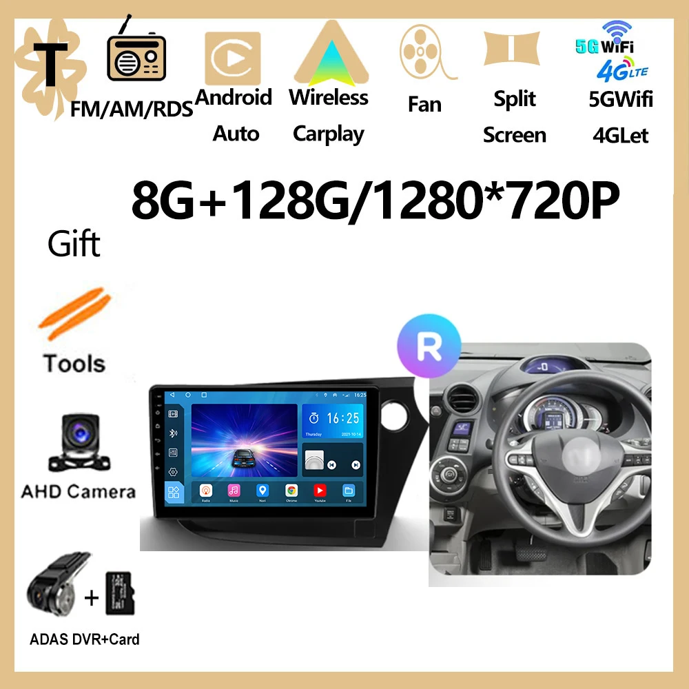 Android 16 autoradio multimediaspeler GPS navigatie stereo voor Honda Insight 2 LHD RHD 2009 - 2014, inclusief Carplay Auto
