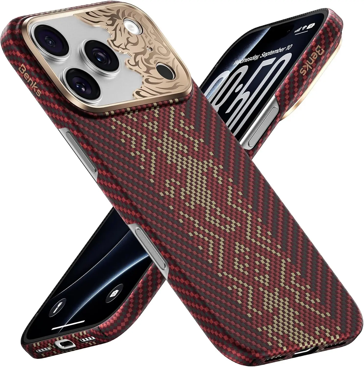 Original Benks Knight Air Red for iPhone 18 Pro Max Case Gilded Tactile Woven Aramid Fiber Magnetic Case for iPhone 18 Pro Case