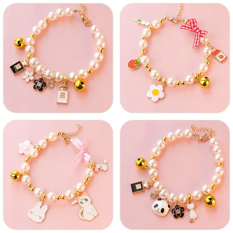 Collana di perle romantiche per cani Multi Cartoon Animal Pendant Summer Pet Cat Chain Floral Beaded Small Chihuahua Pet Accessories