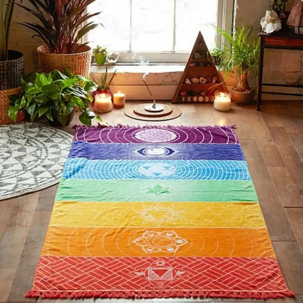 Rainbow 7 Chakra Bohemia Blanket Tapestry Summer Beach Towel Yoga Mat Pad Yoga Mats Wall Hanging Tapestry Yoga Tapestry Blanket