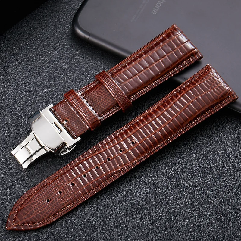 Lizard Texture Butterfly Buckle Leather Watchband Leather Watch Strap Universal Watch Band 14mm 16mm 18mm 20mm 22mm 24mm