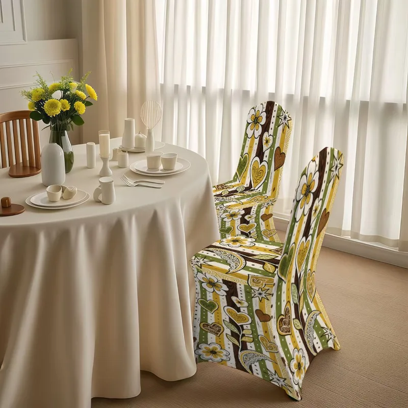 Romantic I love you Printed Elastic Chair Cover Washable Anti Slip for Home Wedding Banquet Decoration