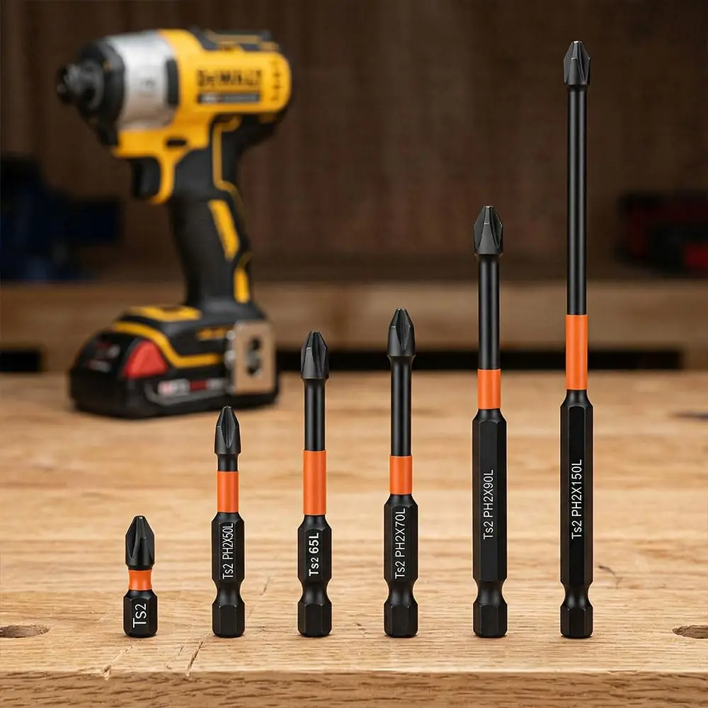 5Pcs PH2 Magnetic Cross Bit Set Special Slotted Cross Phillips Impact Batch Head Hardness Screwdriver Bit Screw Driver Hand Tool
