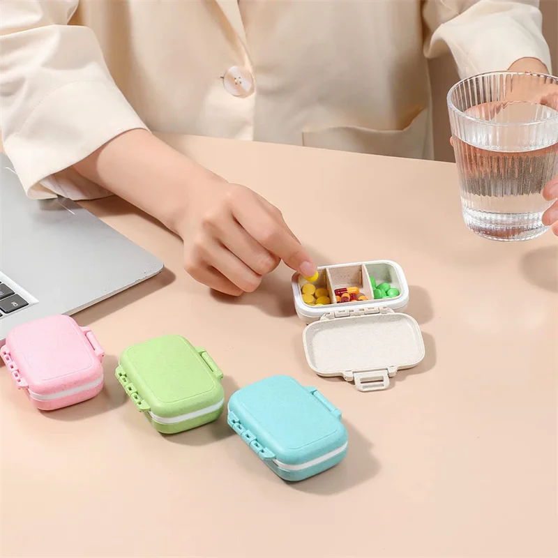 3/8/10 Grids Multifunctional Organizer Container Travel Pill Box With Seal Ring Box For Tablets Wheat Straw Medicines Container