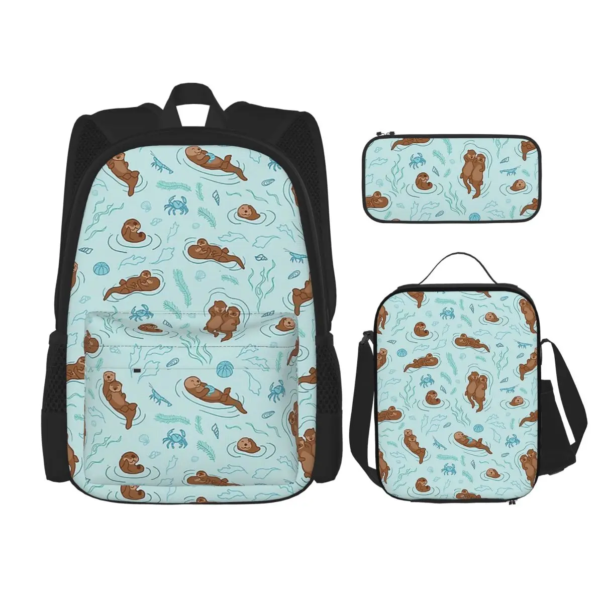

Otter Fun Light Backpacks Boys Girls Bookbag Children School Bags Kids Rucksack Lunch Bag Pen Bag Three-Piece Set