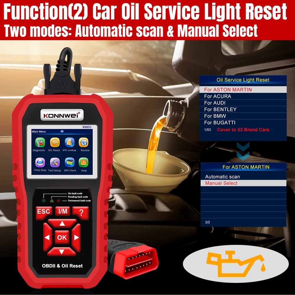 Easy-operate Automotive Scanner KONNWEI KW851 12V Car OBD2 Diagnostic Tool Oil Service Light Reset Device