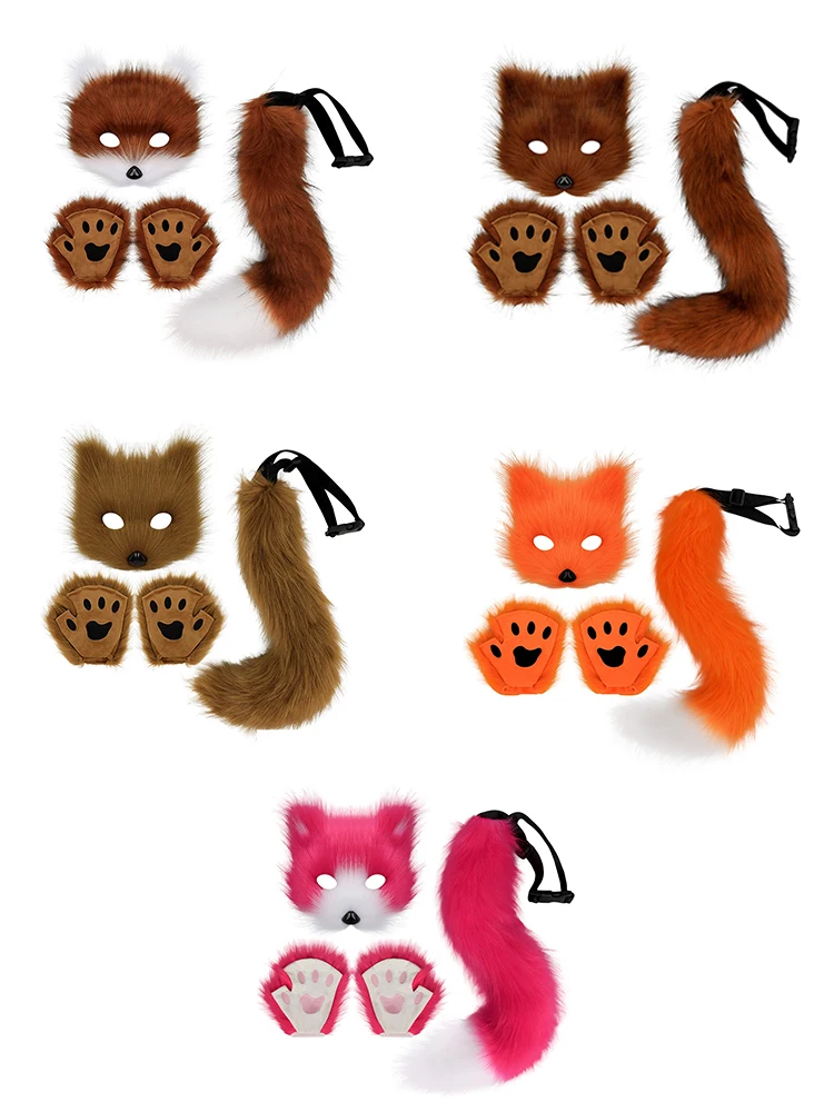 Fox Cat Ears Headwear Fluffy Animal Ears Headband Ears Hair Hoop and Tail Set for Halloween Party Cosplay Accessories