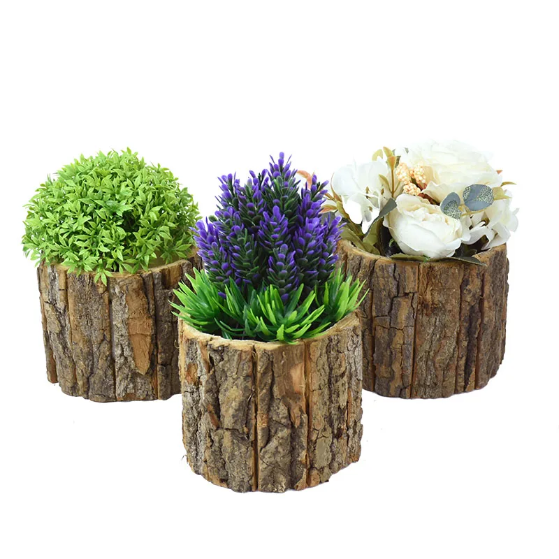 Bark Flower Pot Wooden Stump Bark FlowerPot Planter Holders Home Indoor Outdoor Garden Plant Bonsai Wedding Decoration Supplies