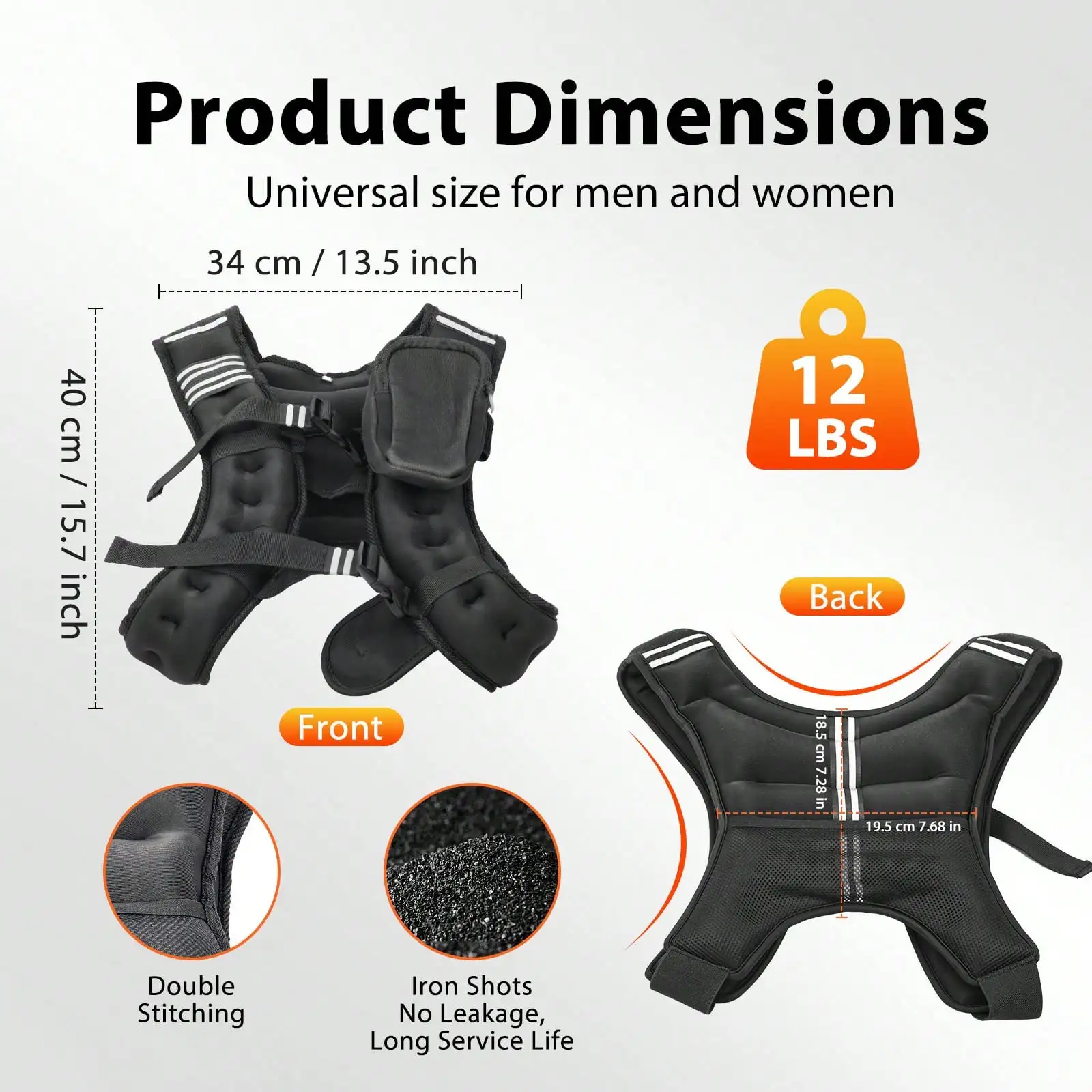 Weighted Vest, 12lbWeight Vest With Two Adjustment Straps For Men Women, Weight Vests With Reflective Stripe For Strength Training, Running, Jogging, Walking