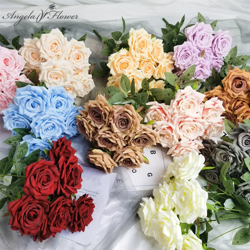 1 Bunch/9 Heads Diamond Rose Artificial Floral Bride Bouquet Wedding Flower Wall Accessories Party Gift Home Decor Photo Props