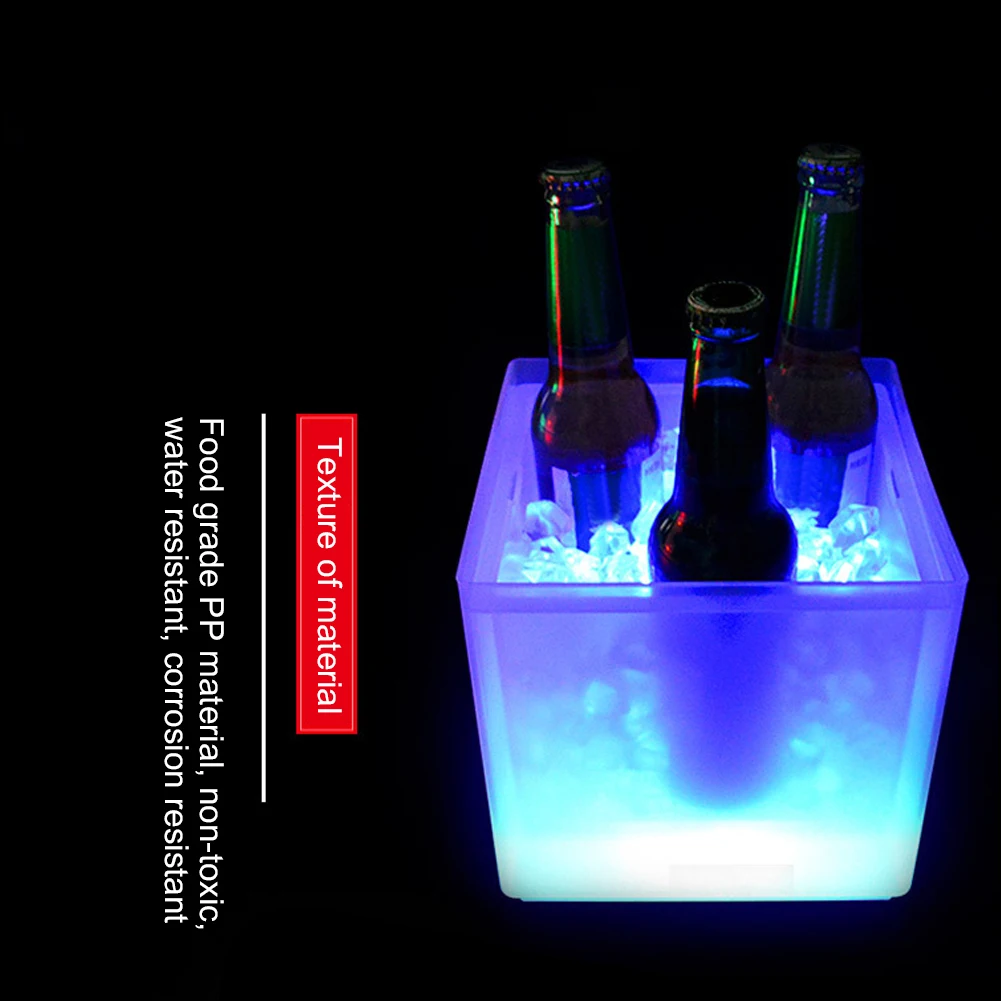 

3.5L LED Ice Bucket Colorful Double Layer Square Bar Beer Ice Bucket Luminous Multi-Color Changing Wine Cooler Barrel