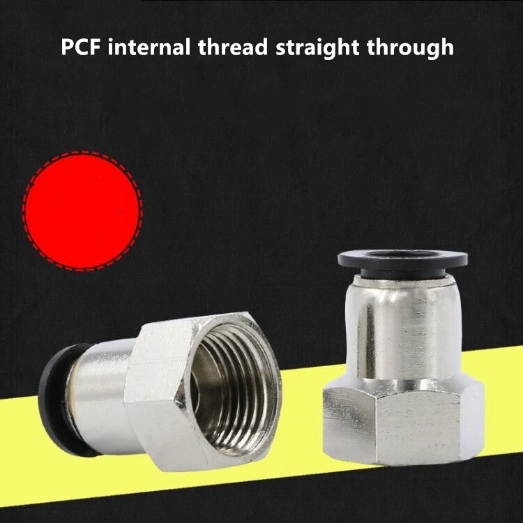 2pcs Tracheal connector PCF6-01 black 8mm-02 quick 10-03 hose quick insert internal thread straight through