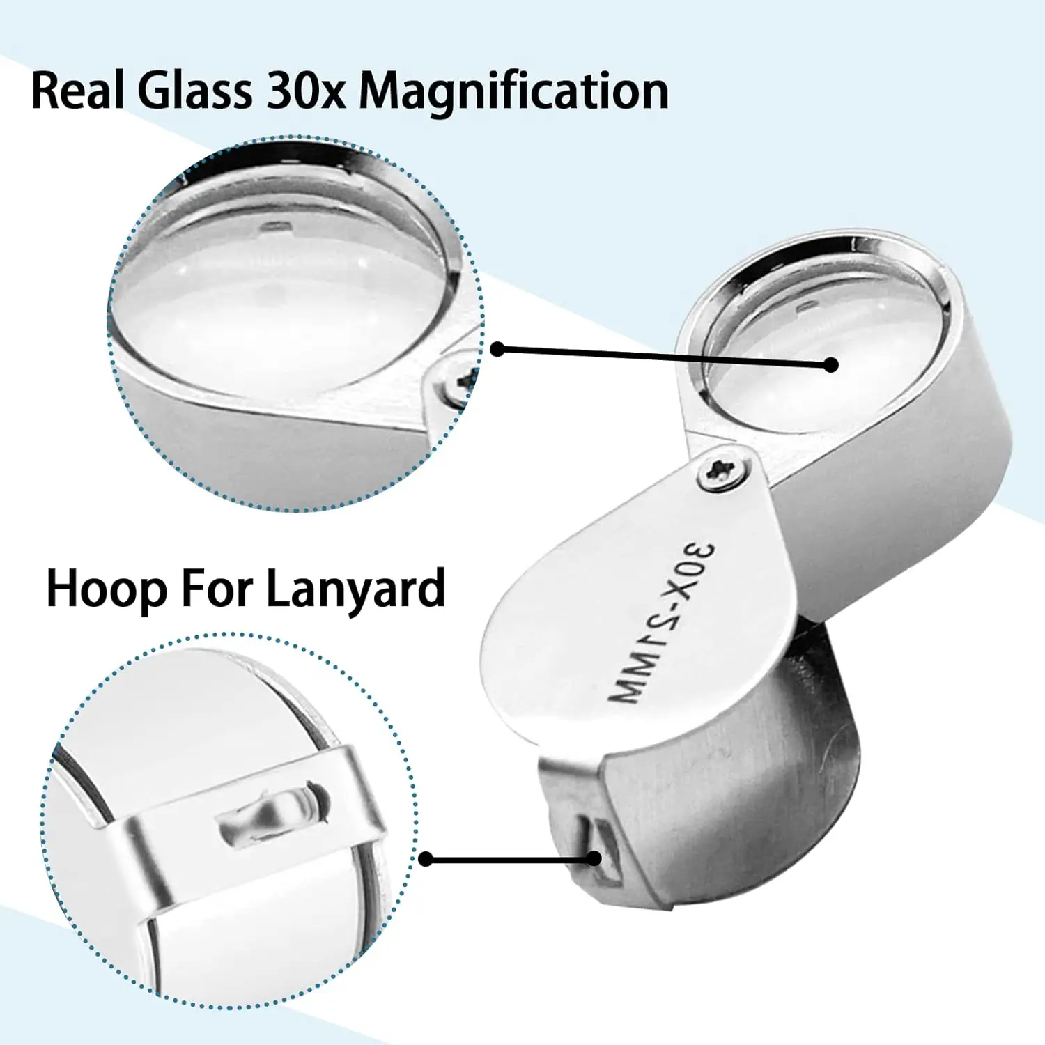 Mini Magnifying Glass For Professional Jewelry 10X 20X 30X Portable Pocket Jeweler Loupes Magnifying Glass Jewelry Magnifier