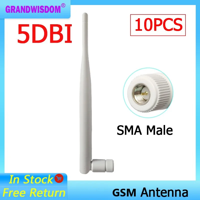 

GRANDWISDOM 10pcs GSM White antenna 5dbi sma male 868/915mhz lora antene for RF signal amplifier Gasmeter emeter